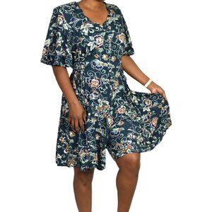 Vintage Floral Romper Green Rayon Playsuit Adjustable Corset Waist Plus Size 14